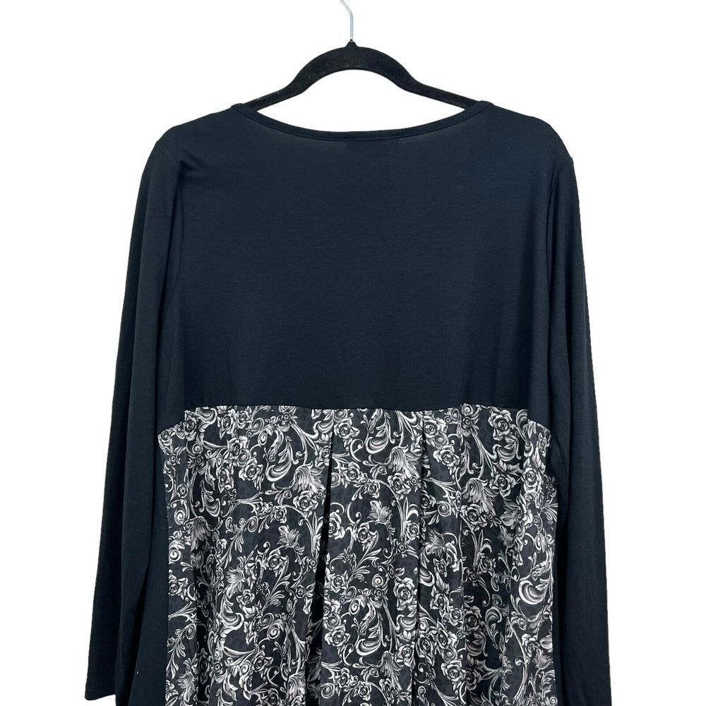 DG2 by Diane Gilman Womens Top Blouse Long Sleeves Pleated Floral Hem Black L* - Picture 5 of 5